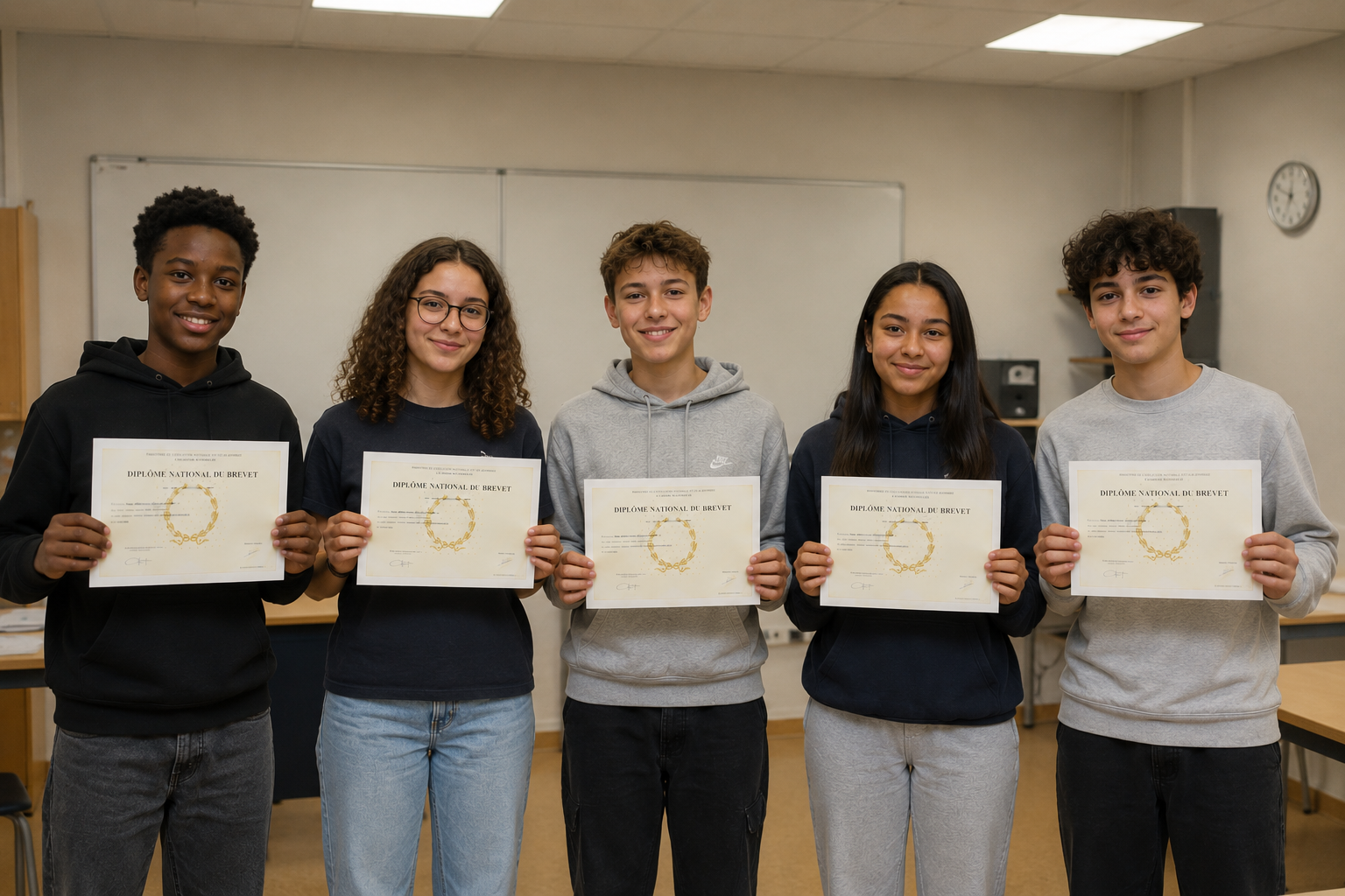 Élèves avec leur diplôme du brevet